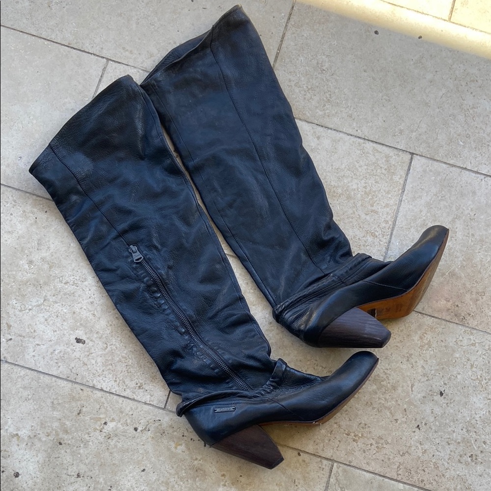 Black Over the Knee Boots with Suede Finish and Medium Heel